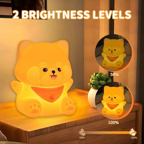 Cute dog-shaped night light with two brightness levels.