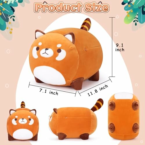 Cute plush toy with size dimensions.