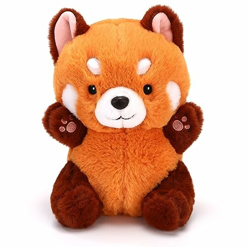 Adorable red panda plush toy with raised paws