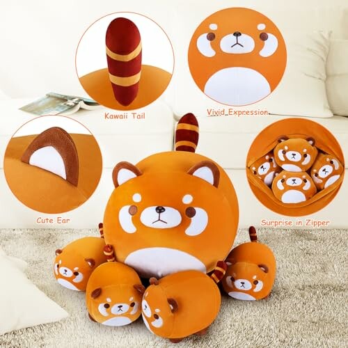 Round animal plush toys with various expressions and features.