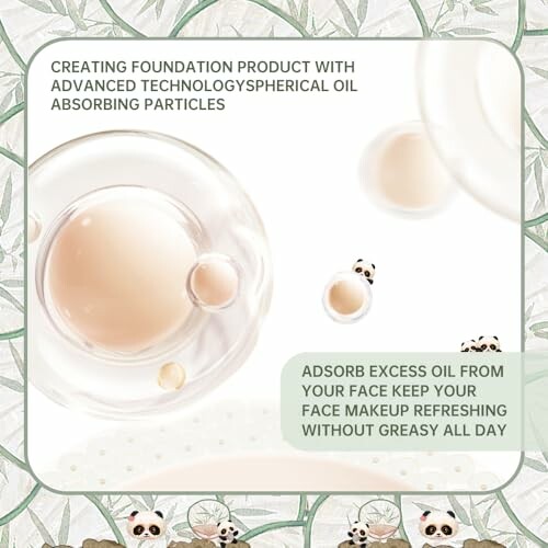 Foundation product with oil-absorbing particles and panda illustrations