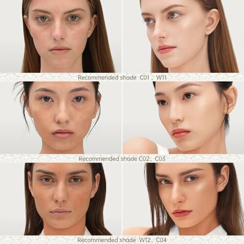 Comparison of foundation shades on different skin tones.