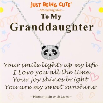 Panda necklace gift for granddaughter with loving message.