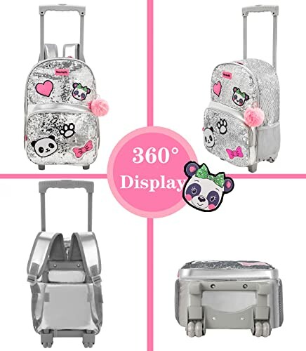 Kids rolling backpack with panda design and 360-degree view