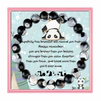 Panda bracelet with inspirational message in a gift box.