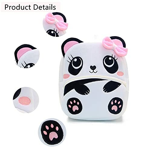 Cute panda-themed kids backpack with pink bows and paw prints.