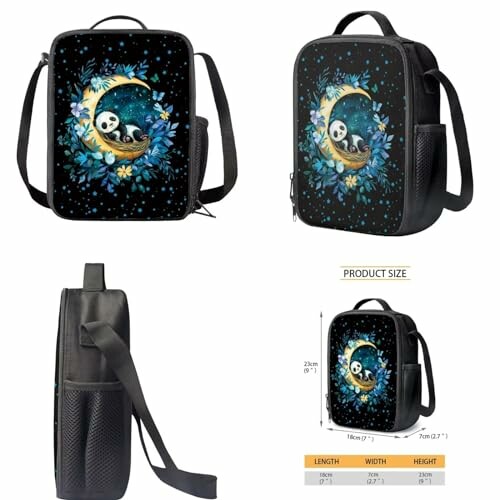 Cute Cartoon Panda Backpack 3 Pack Set with backpack, lunch box, and pencil case with panda and moon design