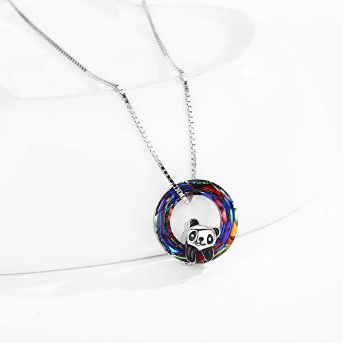 Panda necklace with colorful ring pendant