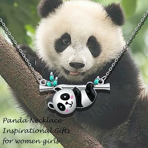 Panda necklace with a panda in the background