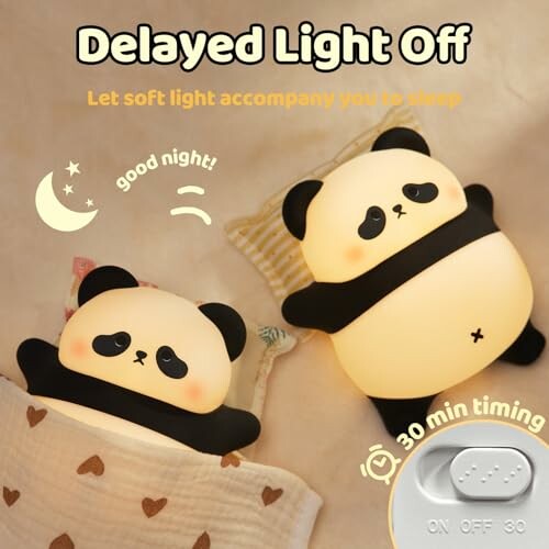 Cute panda night lights with delayed light-off feature.