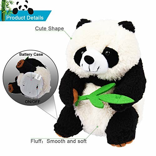 Cute panda plush toy with bamboo and battery case