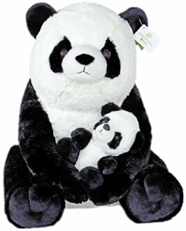 Large panda plush toy holding a smaller panda toy.