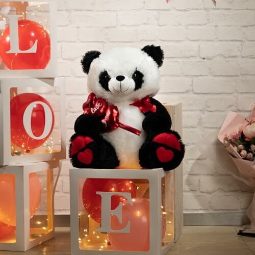 Panda teddy bear with love decorations