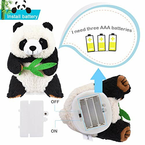 Panda toy showing battery compartment needing three AAA batteries.