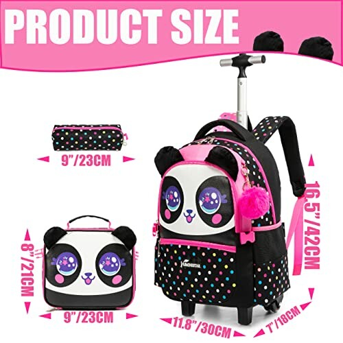 Panda Rolling Backpack for Girls