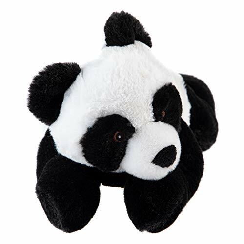 A plush panda toy with black and white fur