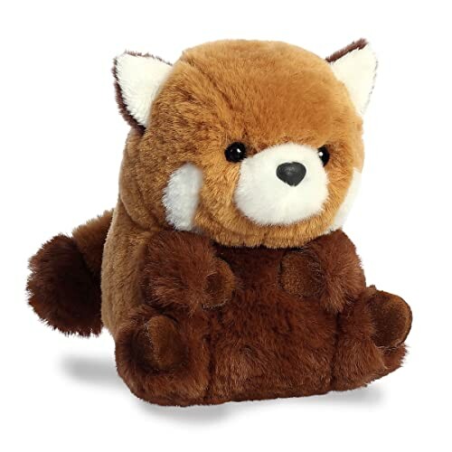 Plush red panda toy with fluffy fur and cute expression.