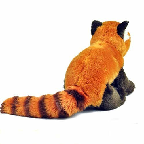 Plush red panda toy with striped tail