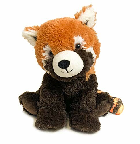 A plush red panda toy with brown and orange fur