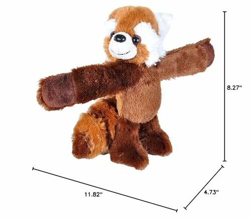 Plush red panda toy with dimensions