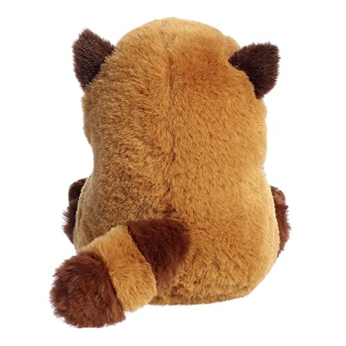 Back view of a brown plush toy with ears and tail