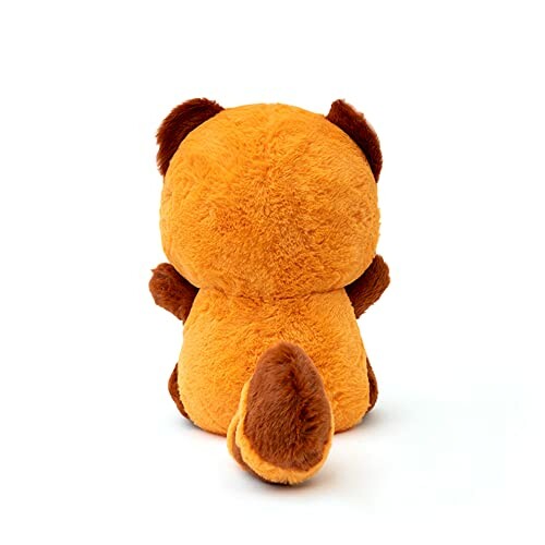 Back view of a plush toy with orange and brown fur, showcasing its soft and cuddly texture.