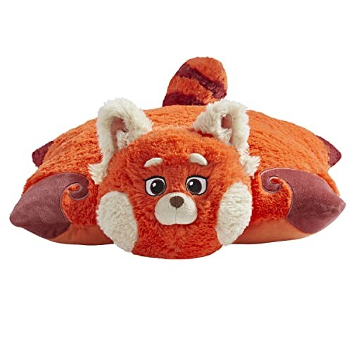 Red panda plush pillow with cute face and fluffy ears