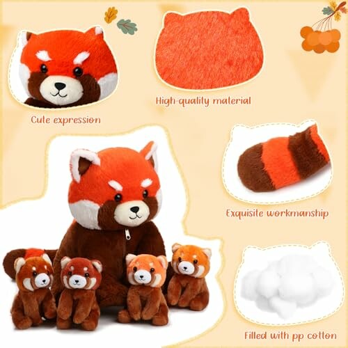 Red panda plush toy with cute expression and high-quality material.