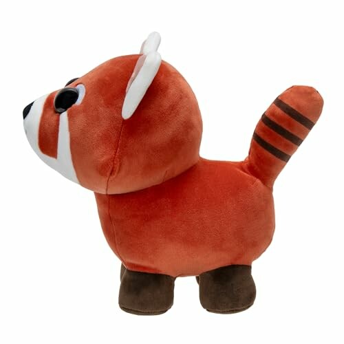 Plush red panda toy with striped tail