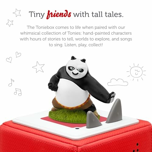 Panda figure on Toniebox with text about Tonies friends.